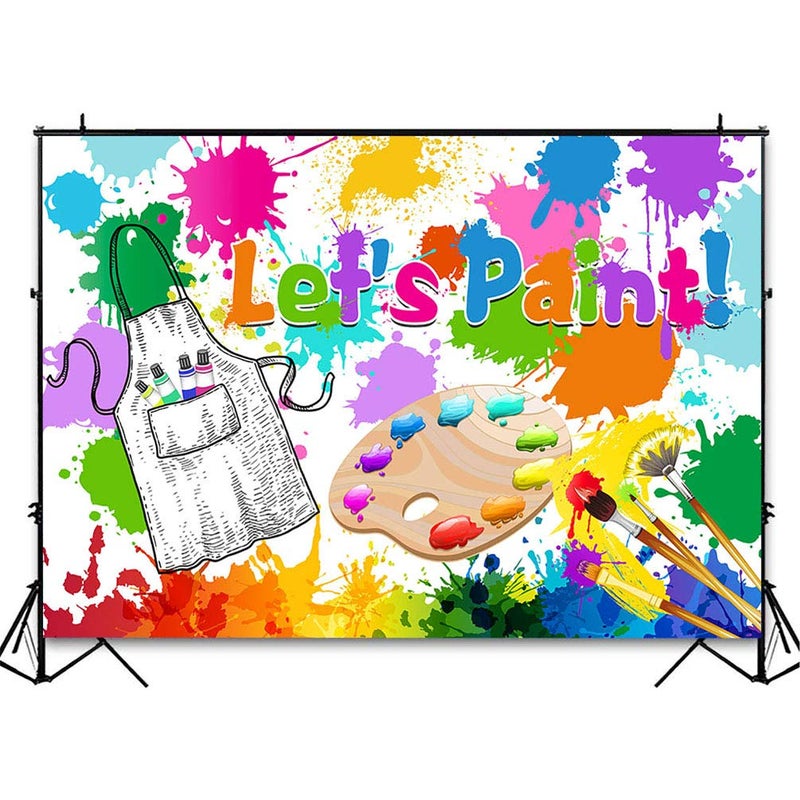 Avezano Let's Paint Party Backdrop for Kids 7x5ft Art Paint Birthday Party Photography Background Watercolor Colorful Graffiti Splatter Dress for a Mess Art Painting Party Photo Booth Backdrop - Image 4
